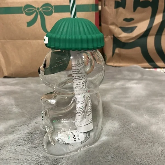 Starbucks Clear Bear Tumbler with Green Hat Lid - Picture 4 of 8
